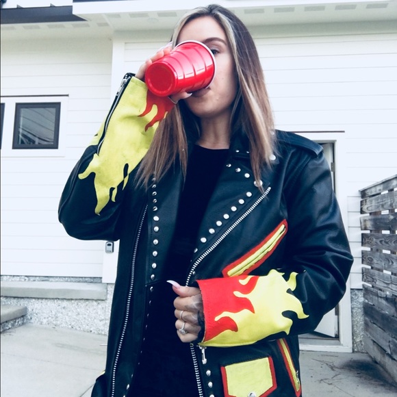 RARE 🔥 burn baby leather custom painted jacket - Picture 3 of 8